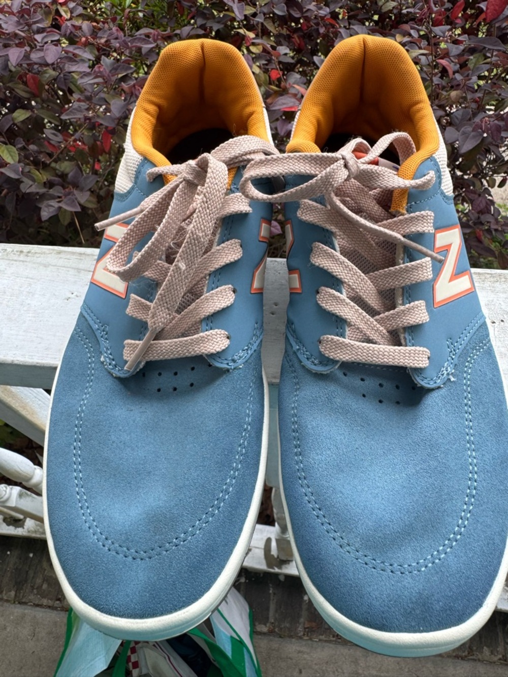 Men's Blue Suede Casual Sneakers with Orange Lining new balance size men’s 9 1/2